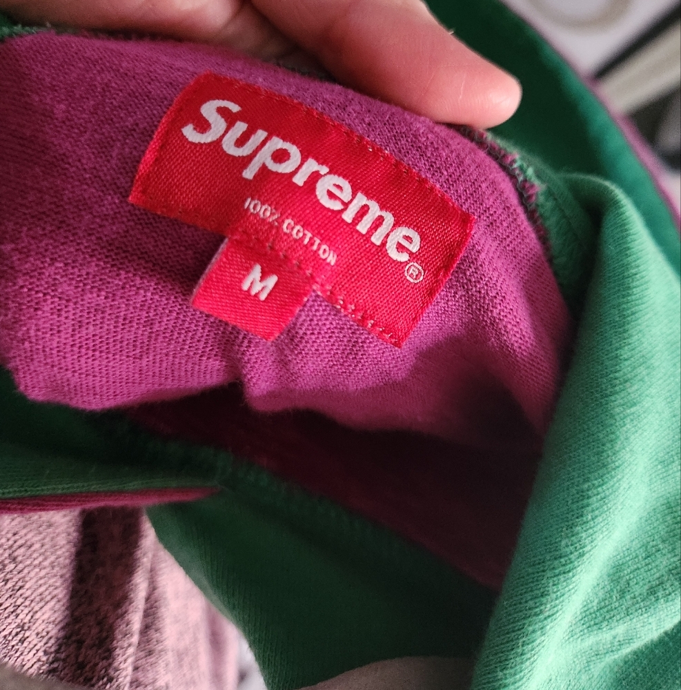 SUPREME purple and green long sleeve shirt with hood - Picture 4 of 8